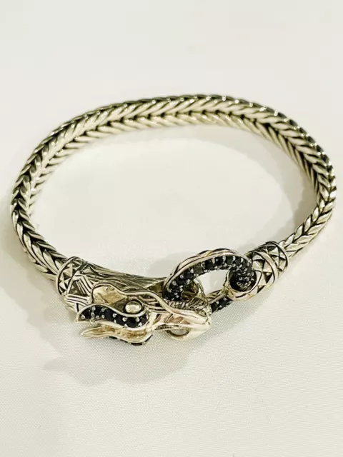 John Hardy Naga Silver Dragon Head Black Sapphire Bracelet Size M