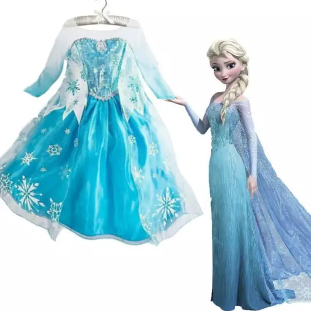 Kids Girls Frozen Elsa Cosplay Costume Fancy Dress Birthday Party Clothes New``