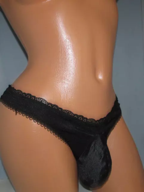 Black  Thong  SISSY POUCH PANTIES Crossdress for Men Sz 28-46 L