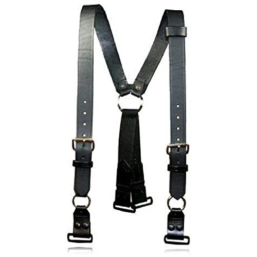 Boston Leather Firefighter's Suspenders, Loop And Abs Rectangular Ring, Black