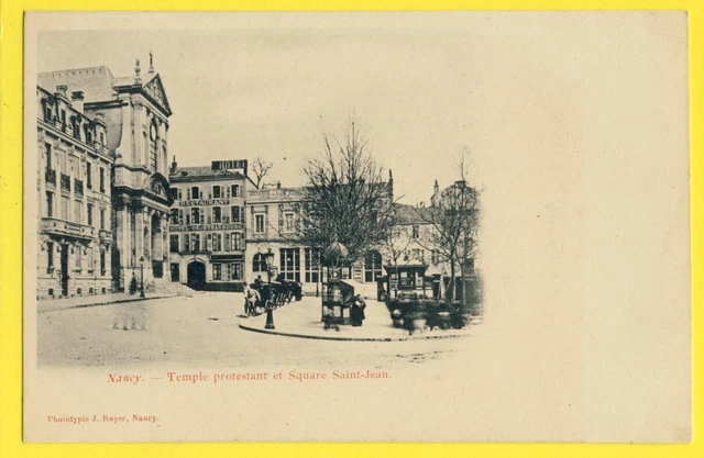 cpa Dos 1900 NANCY TEMPLE PROTESTANT et Square St JEAN Hôtel de Strasbourg