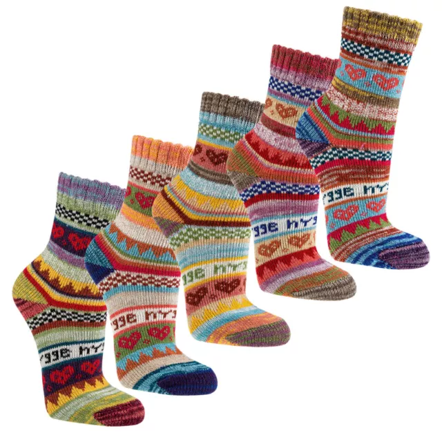 5/10 Paar bunte Norweger Socken mit schönem Hygge Muster mit 90% Baumwolle DE