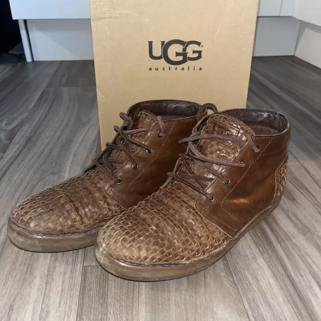 UGG AUSTRALIA MEN'S Alin Woven Brown Leather Ankle Chukka Boot UK Size ...