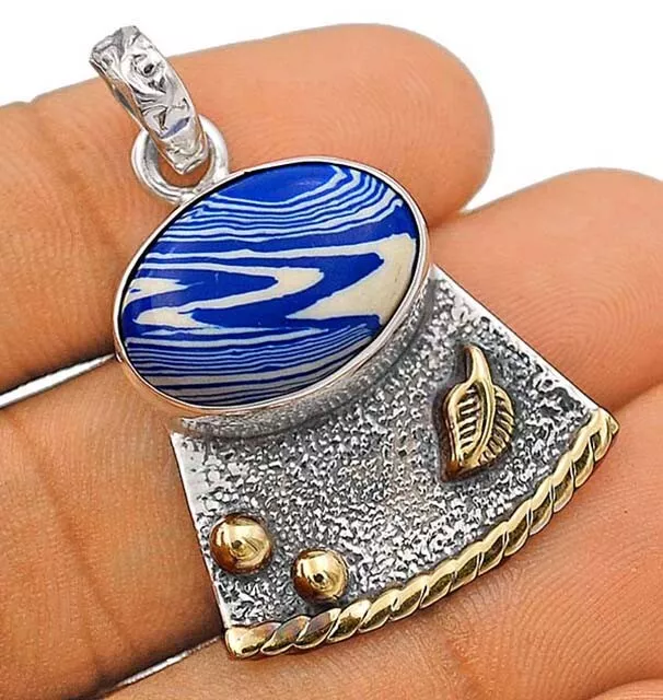 Two Tone Natural Azurite 925 Solid Sterling Silver Pendant, JH8-4