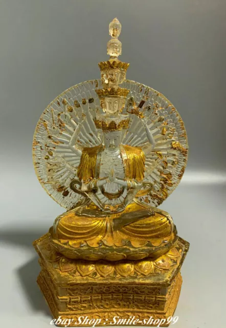 10" Buddhism Glaze Gilt 1000 Arms Avalokiteshvara Kwan-yin Goddess Buddha Statue