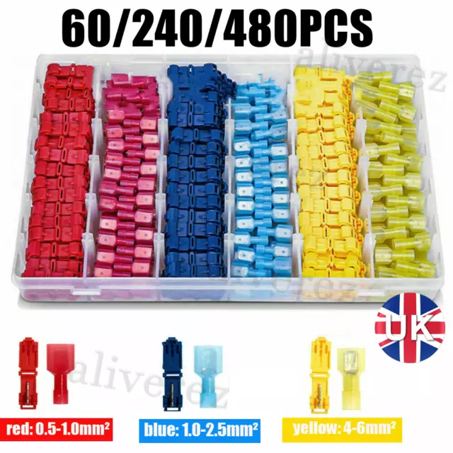 480Pcs Quick Splice Scotch Lock T Tap Wire Crimp Cable Terminals Connectors Set