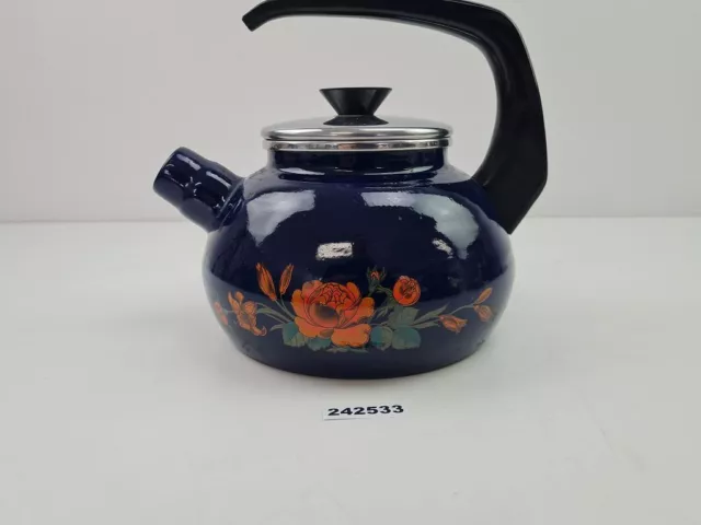 alte Wasserkanne Teekanne DDR Emaille Blumen Motiv #242533 2