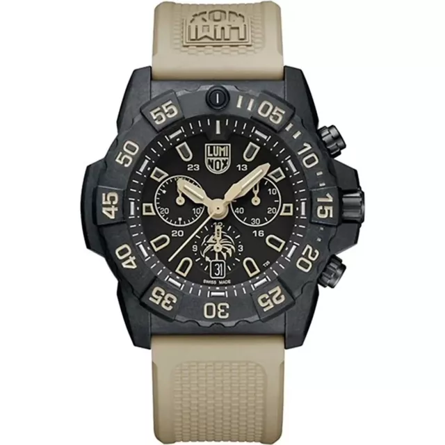 Luminox Men's Watch Navy Seal Chronograph Black Dial Beige Strap 3590.NSF.SET