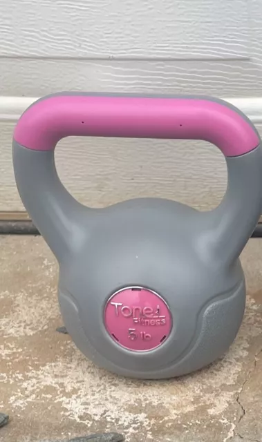 Tone Fitness Cement Filled 5 Pound Kettlebell Pink Gray Excellent Used Condition