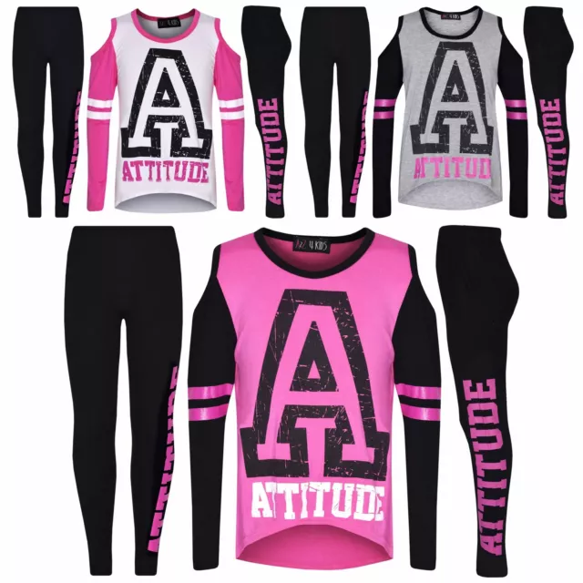 Set top e leggings tagliati a spalla bambini ATTITUDE outfit ragazze ragazzi età 5-13 anni
