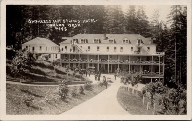 1914, Shipherd's Hot Springs Hotel, CARSON, Washington Real Photo Postcard