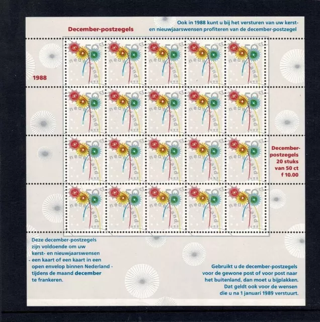 NETHERLANDS NEDERLAND 1988 CHRISTMAS 20 x 50c IN SHEETLET MINT NEVER HINGED