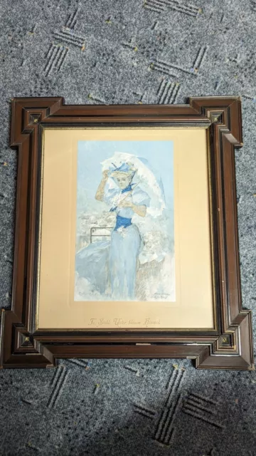 antikes Bild mit Rahmen von Frau Stahl unter blauem Himmel 37x42 cm