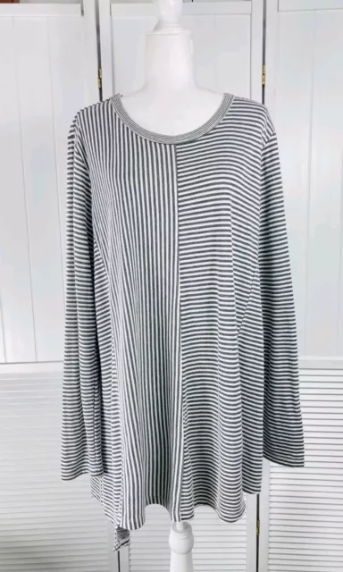 North Star Base Striped Knit Tunic Top Long Sleeve Gray Womens XL Asymmetric Hem