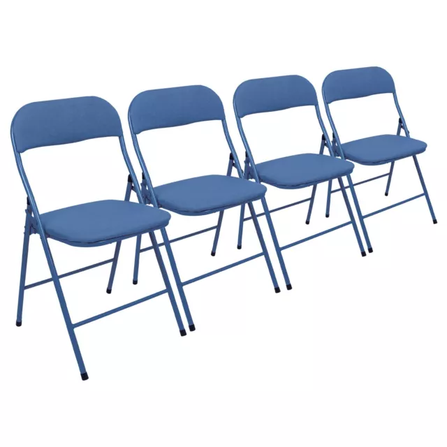 4x Bleu Tissu Rembourré Chaise Pliante en Métals Pliable Bureau Chaise