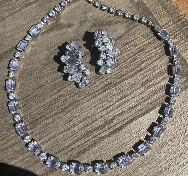 Vintage Kramer of NY Light Purple Rhinestone Statement Necklace & Earring Set