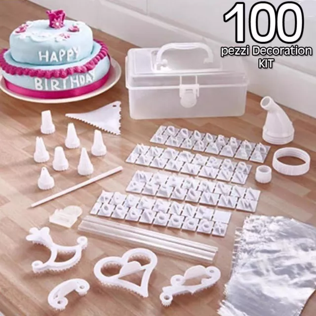 Set 100 pz Decorazione Torte Cake Design Con Sac a Poche Beccucci Forme Custodia