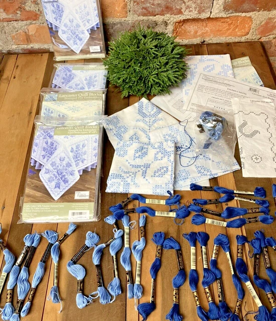 30 bloques de edredones estampados para bordar con hilo de bordado azul 5 kits completo/reina