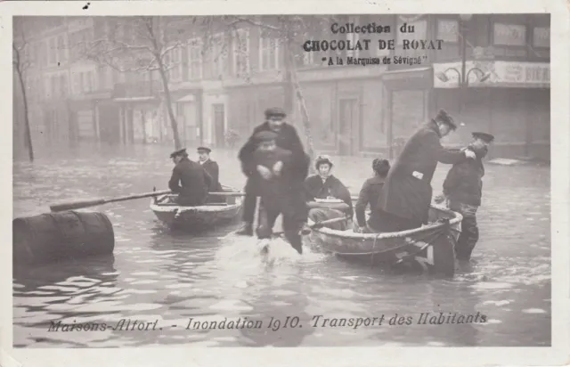 MAISONS-ALTORT inondation 1910 transport des habitants coll chocolat de royat