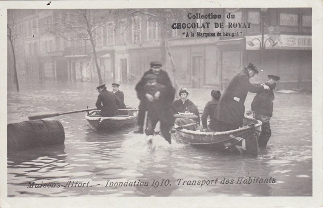 MAISONS-ALTORT inondation 1910 transport des habitants coll chocolat de royat