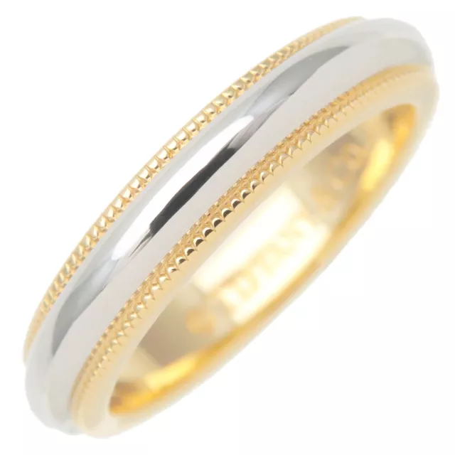 Auth Tiffany&Co. Milgrain Band Ring K18 Yellow Gold Platinum 950 US4 Used F/S