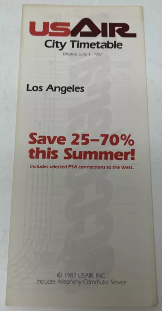 US Air City Timetable Los Angeles June 1, 1987 Vintage Airline Brochure