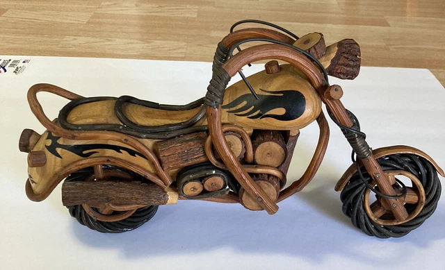 Wooden Hand Carved  Motorcycle 15” NICE!