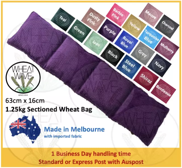 Wheat Bag Sectioned 1.25kg Neck/Shoulder Heat Bag Heat Pack 63x16cm Purple Blue