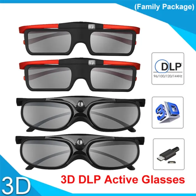 BOBLOV JX30 DLP Link Active Shutter 3D Glasses USB Rechargeable 4Pcs Family Pack