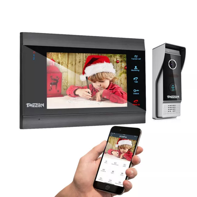 Système d'interphone vidéo filaire de 7 pouces caméra de sonnette fonction  de déverrouillage extérieur écran coloré une touche de surveillance sonnette