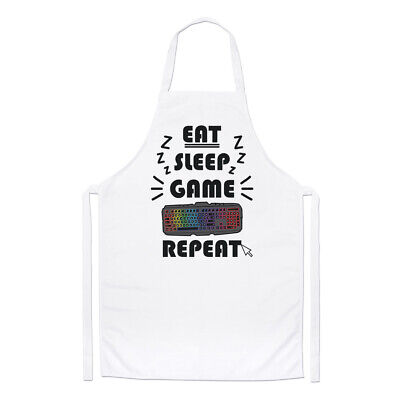 Eat Sleep Game Repeat Chefs Apron Gamer Gaming Funny Joke Cooking Baking