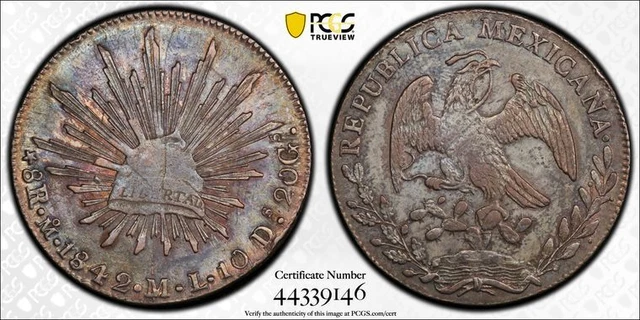 1842-Mo ML PCGS XF45 Mo25 8R Reales Silver Coin Item #33436A