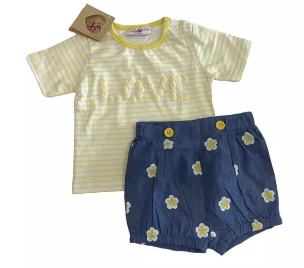 NEW Baby Girls Shorts & T-shirt set outfit denim floral Love Cute Set
