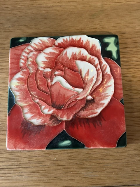 Vintage Tube-lined Style Red Rose Ceramic Display Tile