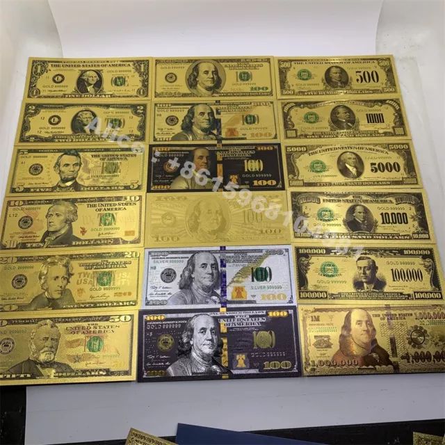 18pcs/set US Dollar Gold Banknotes Bill Silver Money Art Money Collections Gift