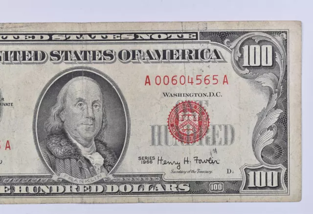 RED SEAL - 1966 $100 Legal Tender Red Seal United States Note *599