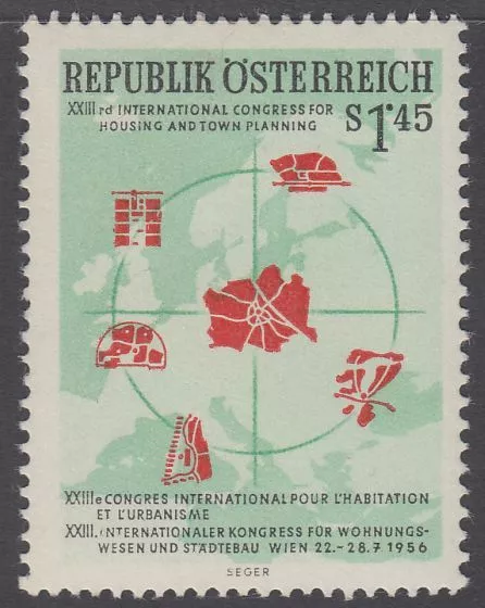 Österreich Austria 1956 ** Mi.1027 Städtebaukongress Landkarte Map