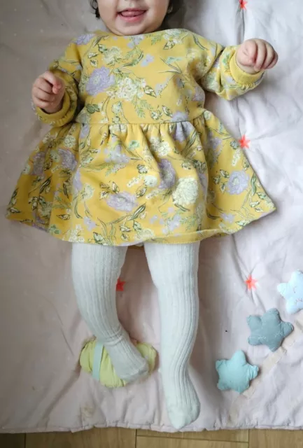 Next Baby Girl Sweater Dress Floral Yellow Lilac Size 6-9 Months