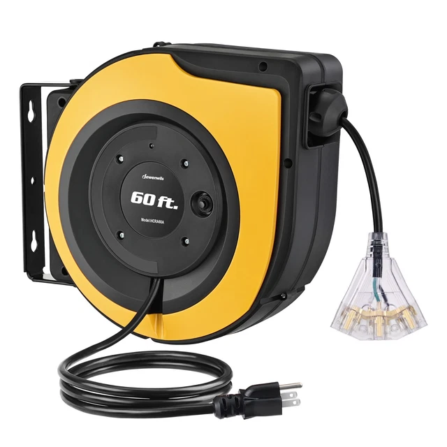 DEWENWILS RETRACTABLE CORD Reel, 60 FT Heavy Duty Extension Cord, 12AWG