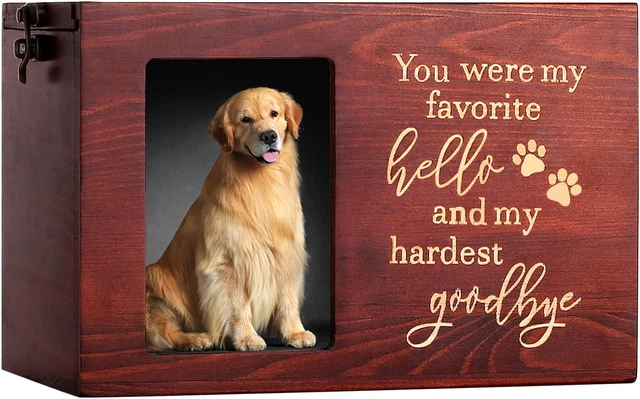 Wooden Pet Memorial Urn for Ashes with Photo Frame Cat / Dog Memory Box Keepsake
