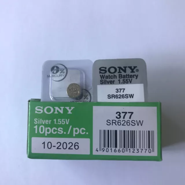 5 x Sony 377 / SR626SW/377 , 1.55V Silver Oxide Watch Battery