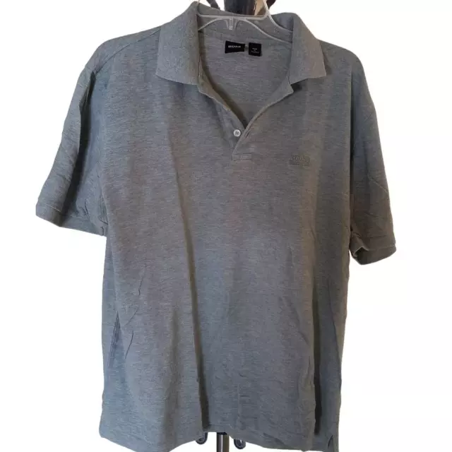 HUGO BOSS MENS Polo Shirt Gray Heathered Short Sleeve Embroidered ...