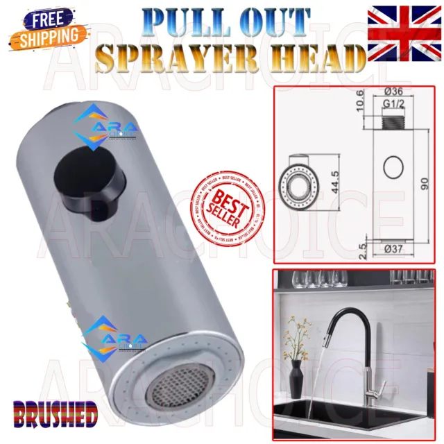 Brushed Mixer Spare Replacement Kitchen Tap Pull Out Head Faucet Spray Shower