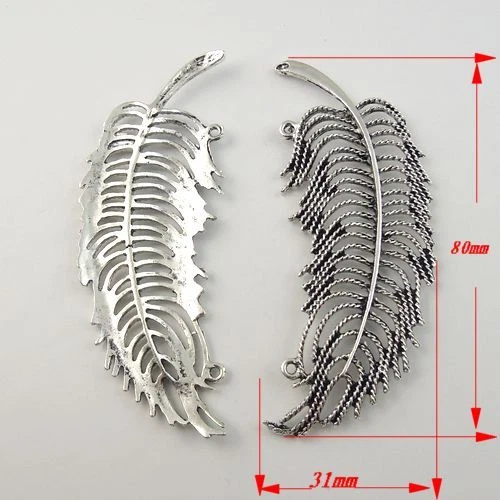 6 Stk Damen Schmuck Silber Vintage Metall Feder geformt Charme Anhänger Handwerk