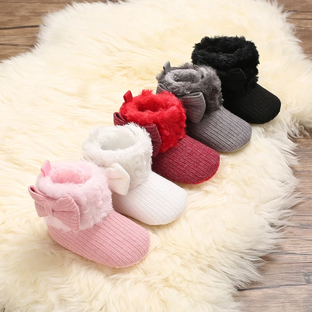 Newborn Baby Girl Wool Yarn Crib Shoes Infant Winter Snow Booties Faux Fur Boots