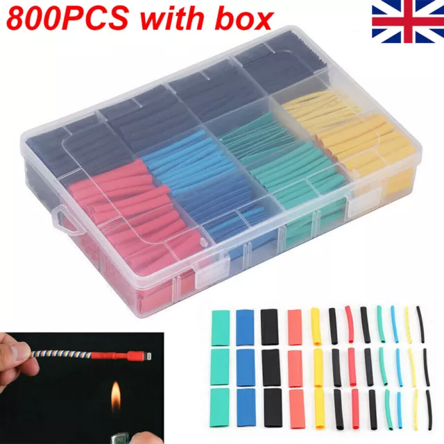 800Pc Heat Shrink Tubing Tube Sleeve Kit Car Electrical Assorted Cable Wire Wrap