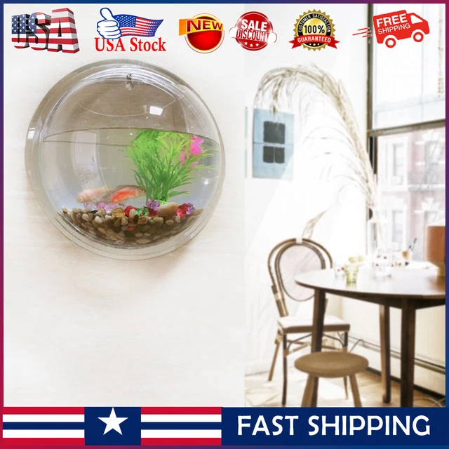 Clear Wall Mounted Fish Bowl Aquarium fits Plant Flower Tank Beta Goldfish US