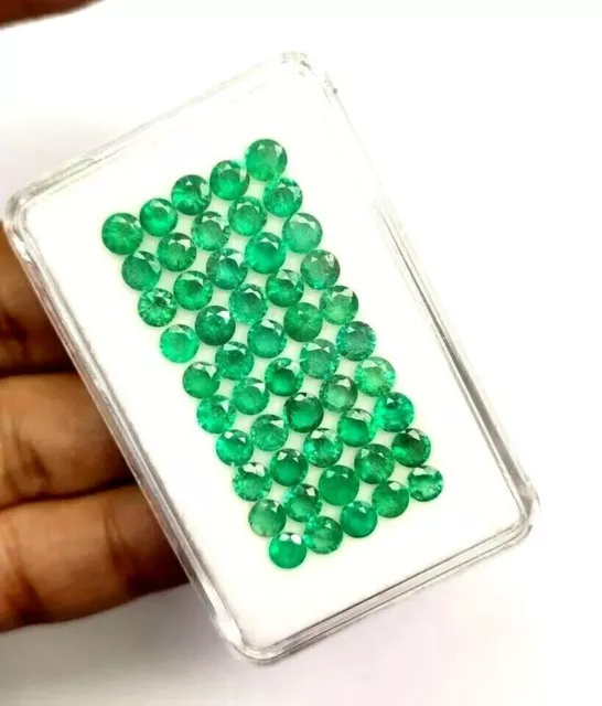 Natural Colombia Green Emerald 7 MM Round 15 Pcs Lot Certified Loose Gemstone