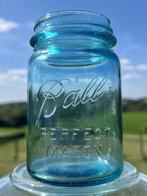 1923-1933 Blue BALL Perfect Mason PINT Jar Mold #5 Nice Bubbles in Glass