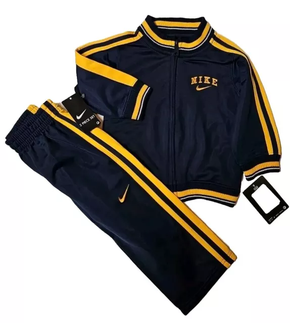 Nike Track Suit Boy's 18 Months Navy Blue Yellow 2 Piece Set Zip Jacket Pants